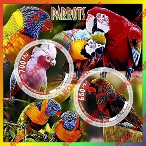 Djibouti 2018 Parrots Illegal Stamp Souvenir Sheet of 2