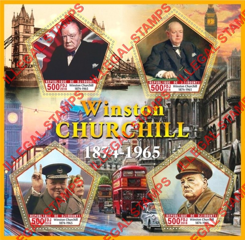 Djibouti 2018 Winston Churchill Illegal Stamp Souvenir Sheet of 4