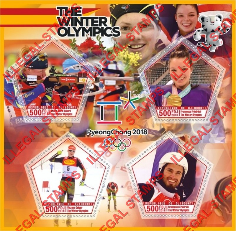 Djibouti 2018 Winter Olympic Games in PyeongChang Illegal Stamp Souvenir Sheet of 4