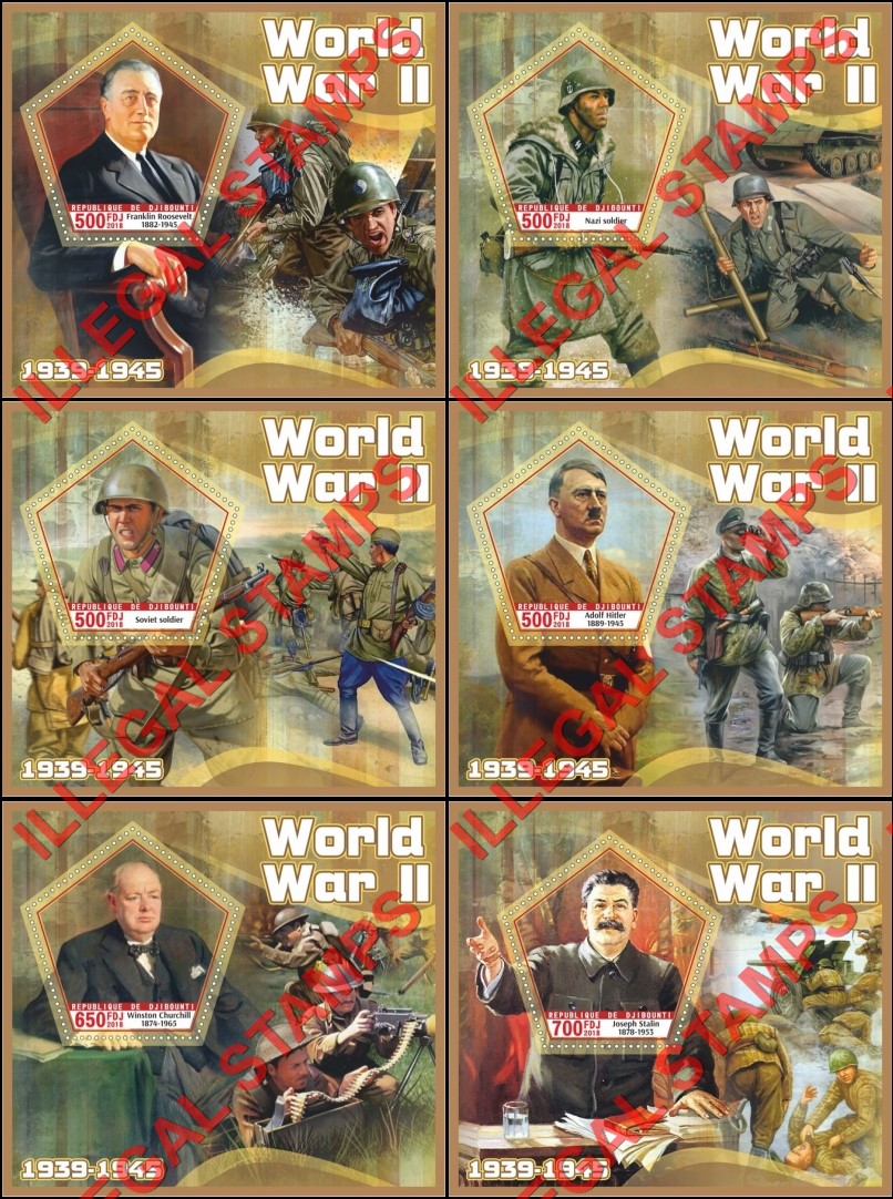 Djibouti 2018 World War II Illegal Stamp Souvenir Sheets of 1