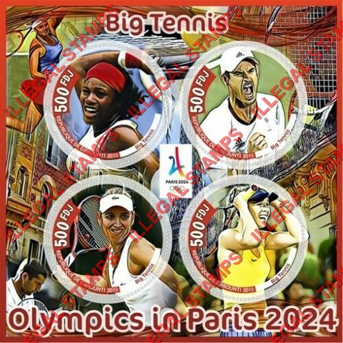 Djibouti 2019 Olympics Tennis Illegal Stamp Souvenir Sheet of 4