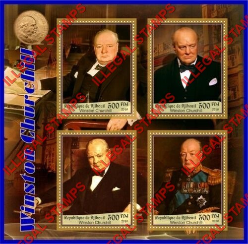 Djibouti 2019 Winston Churchill Illegal Stamp Souvenir Sheet of 4