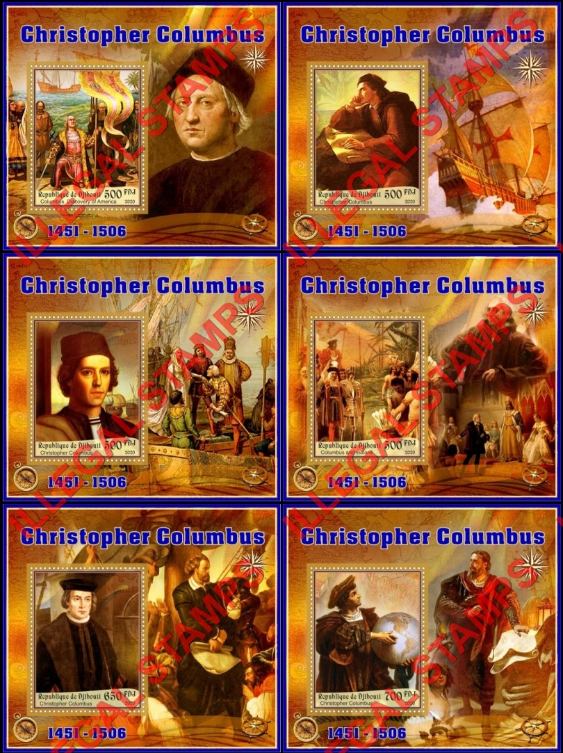 Djibouti 2020 Christopher Columbus Illegal Stamp Souvenir Sheets of 1