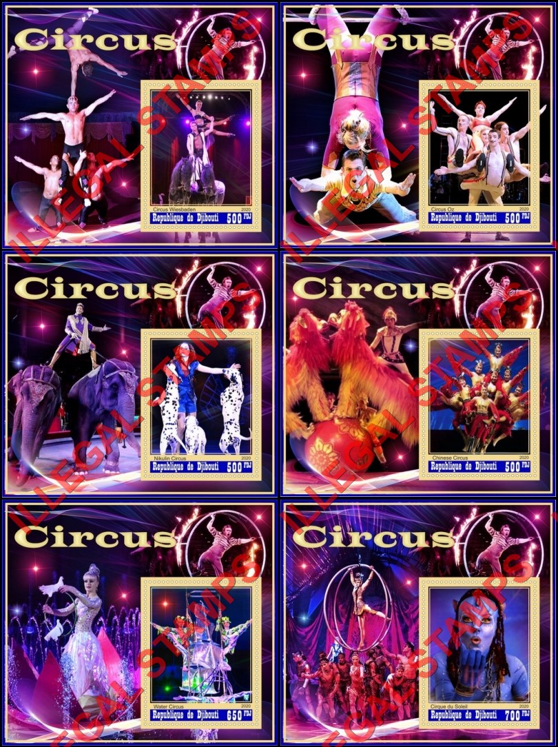 Djibouti 2020 Circus Illegal Stamp Souvenir Sheets of 1