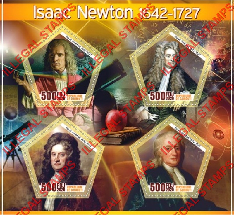 Djibouti 2020 Isaac Newton Illegal Stamp Souvenir Sheet of 4