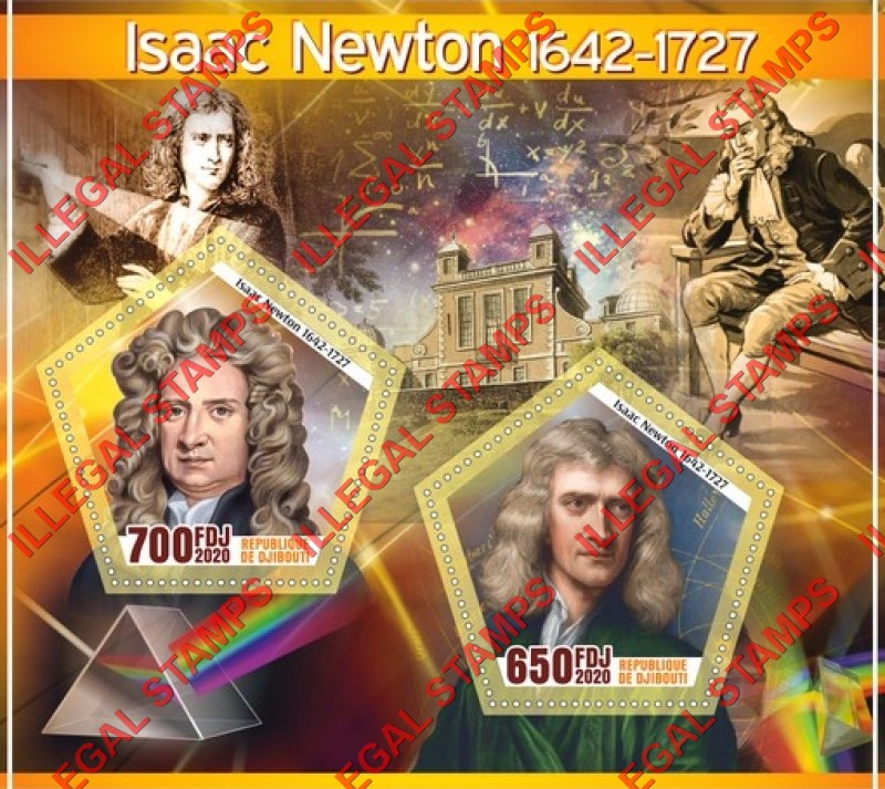 Djibouti 2020 Isaac Newton Illegal Stamp Souvenir Sheet of 2