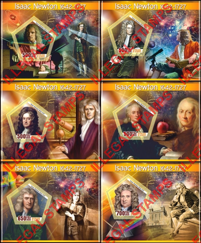 Djibouti 2020 Isaac Newton Illegal Stamp Souvenir Sheets of 1