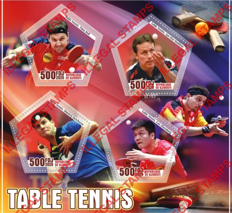 Djibouti 2020 Table Tennis Players Illegal Stamp Souvenir Sheet of 4