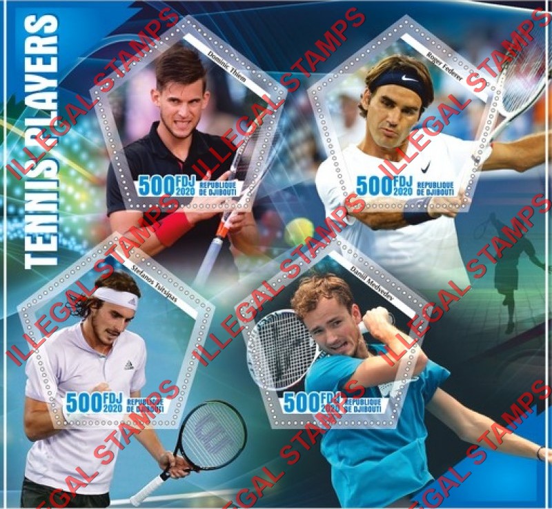 Djibouti 2020 Tennis Players Illegal Stamp Souvenir Sheet of 4