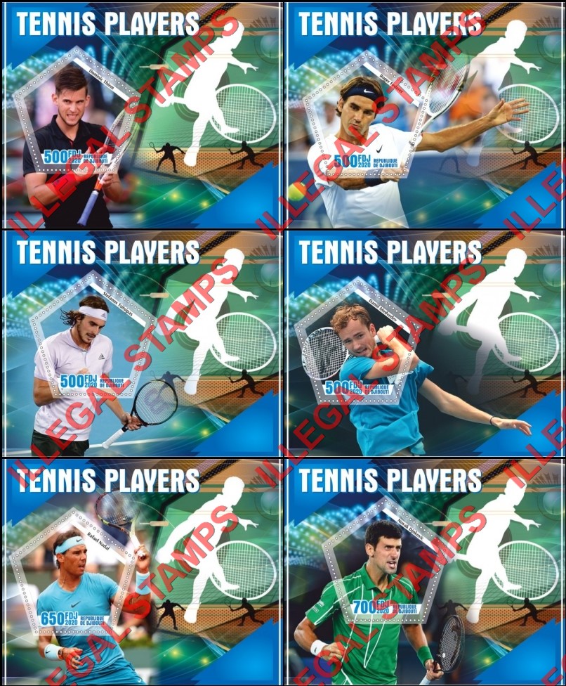 Djibouti 2020 Tennis Players Illegal Stamp Souvenir Sheets of 1