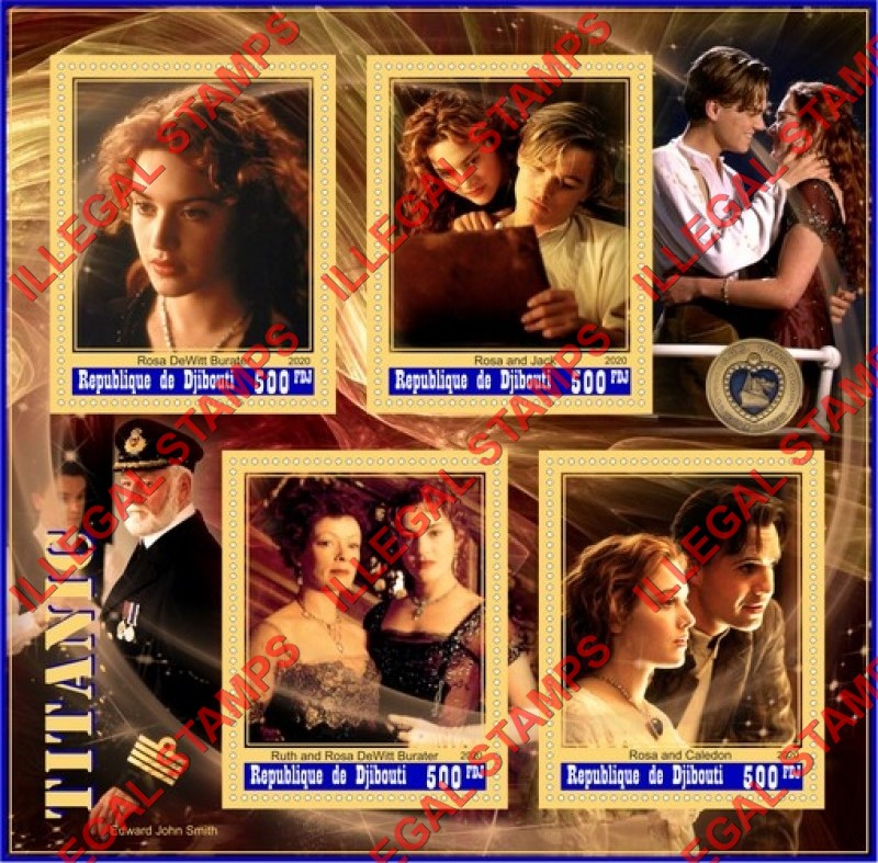 Djibouti 2020 Titanic the Movie Illegal Stamp Souvenir Sheet of 4