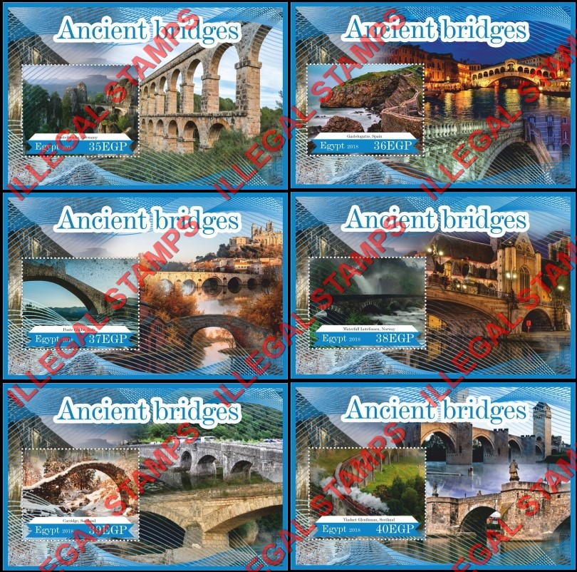 Egypt 2018 Ancient Bridges Illegal Stamp Souvenir Sheets of 1