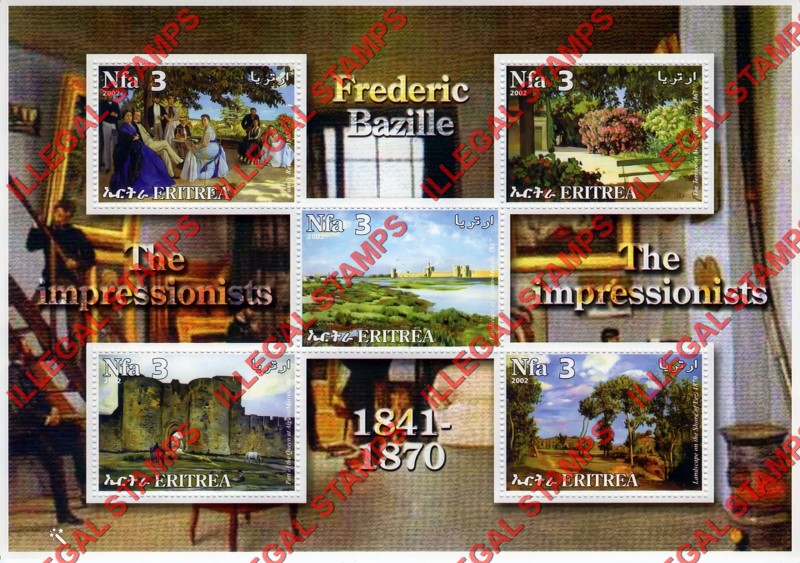 Eritrea 2002 Impressionists Paintings Frederic Bazille Counterfeit Illegal Stamp Souvenir Sheet of 5 Eritrea 2002 Impressionists Paintings Frederic Bazille Counterfeit Illegal Stamp Souvenir Sheet of 5