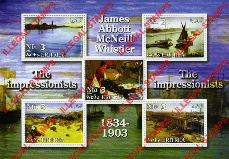 Eritrea 2002 Impressionists Paintings James Abbott McNeill Whistler Counterfeit Illegal Stamp Souvenir Sheet of 5 Eritrea 2002 Impressionists Paintings James Abbott McNeill Whistler Counterfeit Illegal Stamp Souvenir Sheet of 5