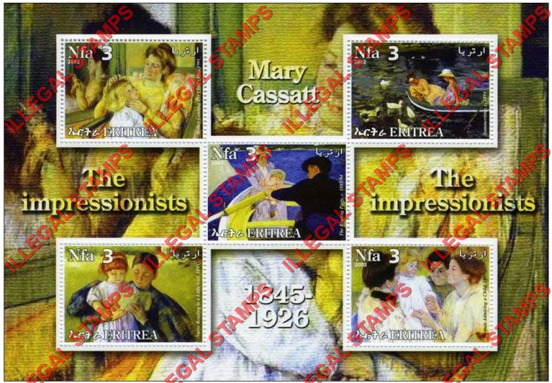 Eritrea 2002 Impressionists Paintings Mary Cassatt Counterfeit Illegal Stamp Souvenir Sheet of 5 Eritrea 2002 Impressionists Paintings Mary Cassatt Counterfeit Illegal Stamp Souvenir Sheet of 5