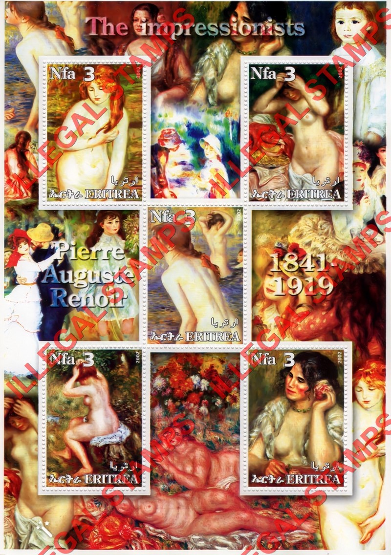 Eritrea 2002 Impressionists Paintings Pierre Auguste Renoir Counterfeit Illegal Stamp Souvenir Sheet of 5 Eritrea 2002 Impressionists Paintings Pierre Auguste Renoir Counterfeit Illegal Stamp Souvenir Sheet of 5