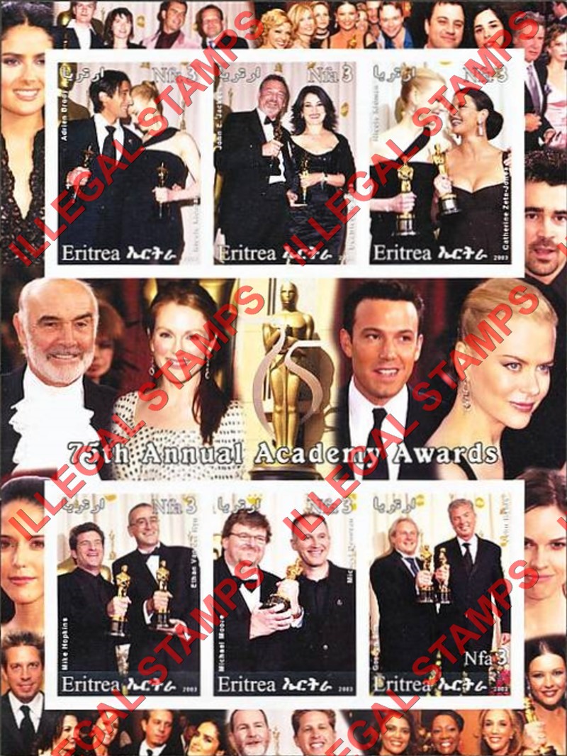 Eritrea 2003 75th Annual Academy Awards Counterfeit Illegal Stamp Souvenir Sheet of 6