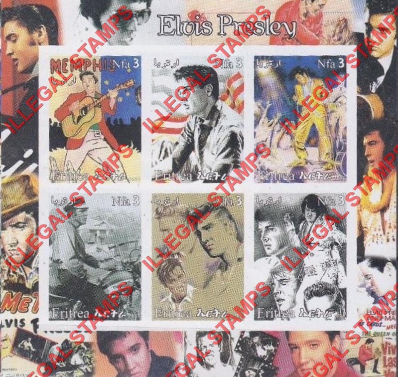 Eritrea 2003 Elvis Presley Counterfeit Illegal Stamp Souvenir Sheet of 6