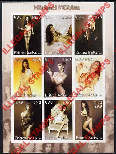 Eritrea 2003 Fantasy Art by Michael Mobius Counterfeit Illegal Stamp Souvenir Sheet of 9