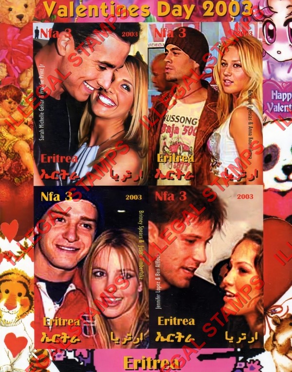 Eritrea 2003 Valentines Day Counterfeit Illegal Stamp Souvenir Sheet of 4