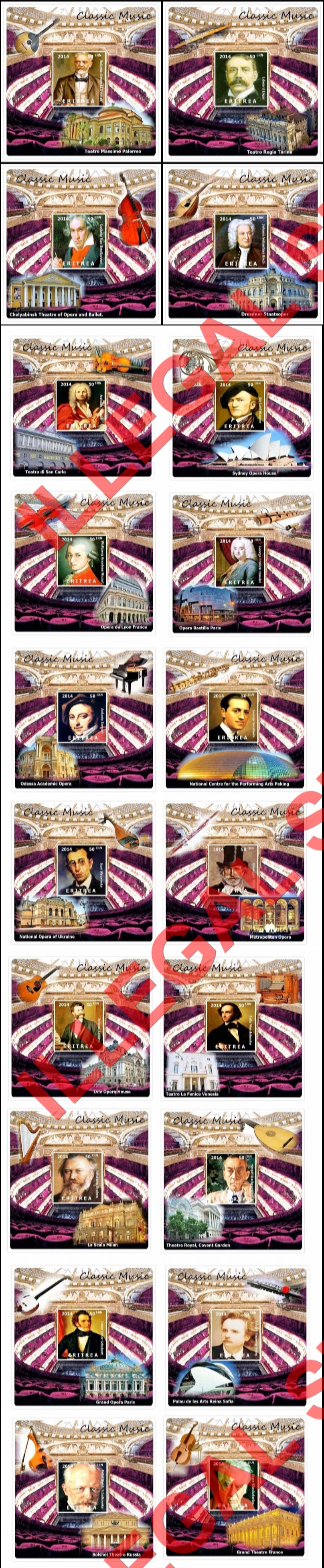 Eritrea 2014 Classic Music Composers Counterfeit Illegal Stamp Souvenir Sheets of 1