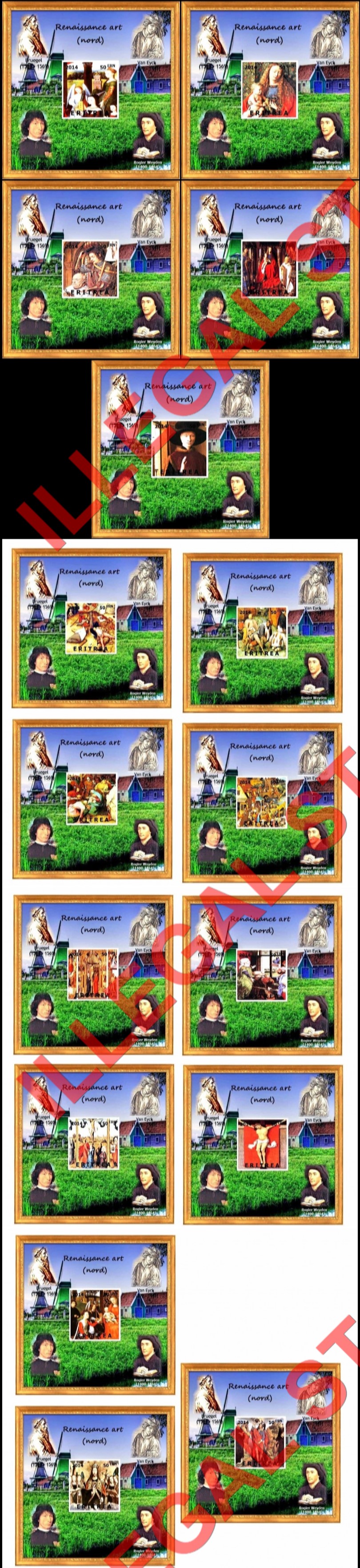 Eritrea 2014 Paintings Northern Renaissance Art (different) Counterfeit Illegal Stamp Souvenir Sheets of 1