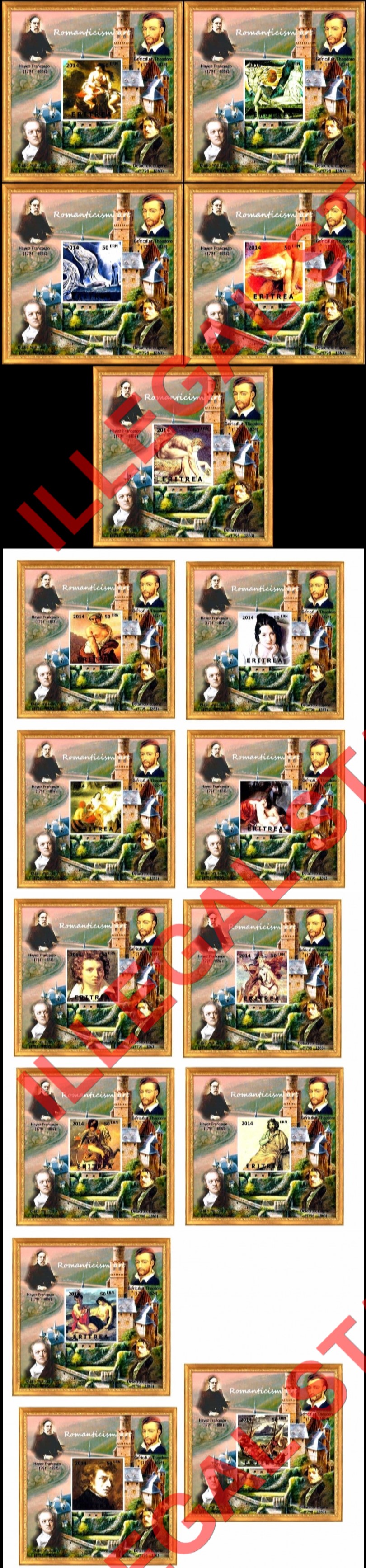 Eritrea 2014 Paintings Romanticism Art Counterfeit Illegal Stamp Souvenir Sheets of 1