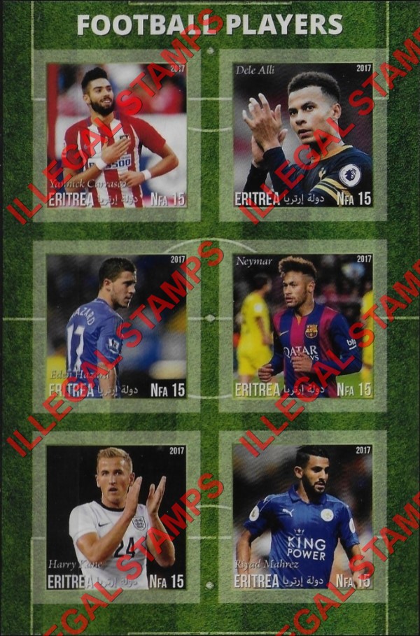 Eritrea 2017 Football Players Counterfeit Illegal Stamp Souvenir Sheet of 6
