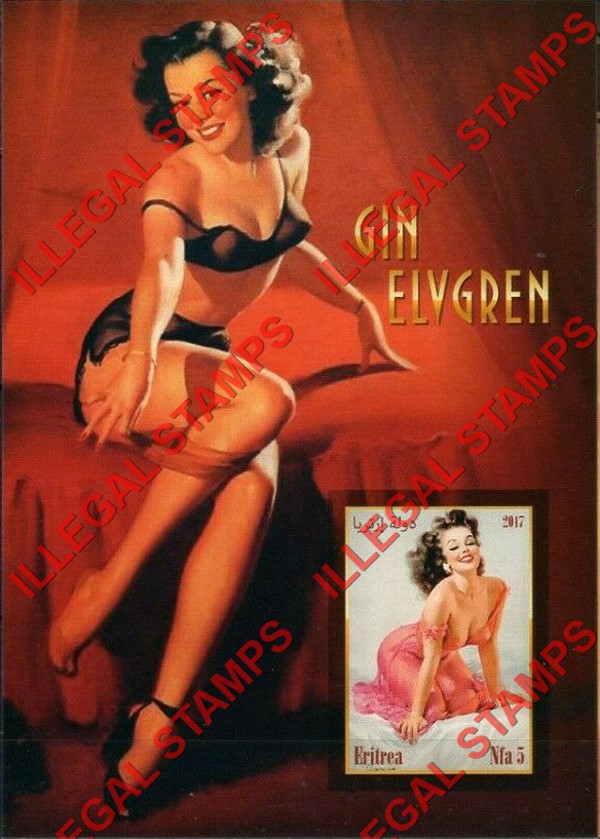 Eritrea 2017 Pin Up Art by Gin Elvgren Counterfeit Illegal Stamp Souvenir Sheet of 1