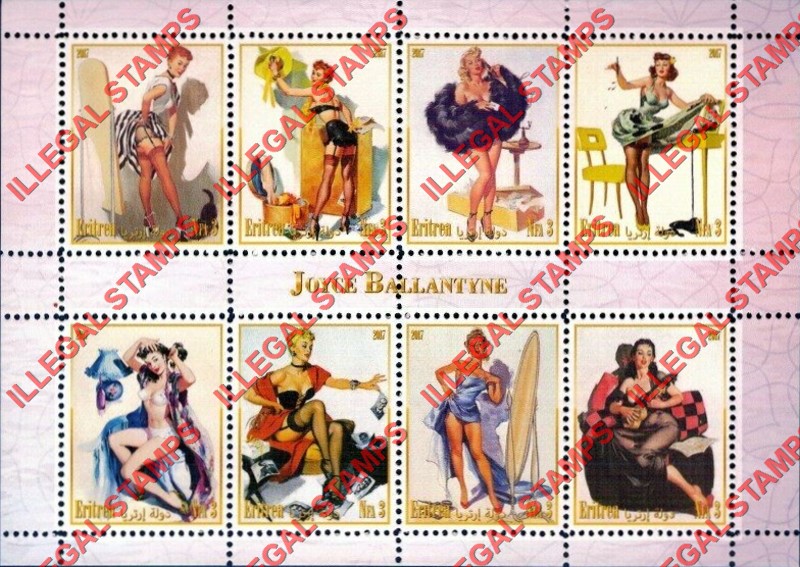 Eritrea 2017 Pin Up Art by Joyce Ballantyne Counterfeit Illegal Stamp Souvenir Sheet of 8