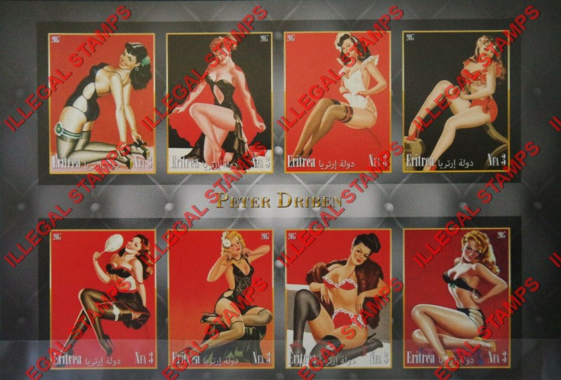 Eritrea 2017 Pin Up Art by Peter Driben Counterfeit Illegal Stamp Souvenir Sheet of 8