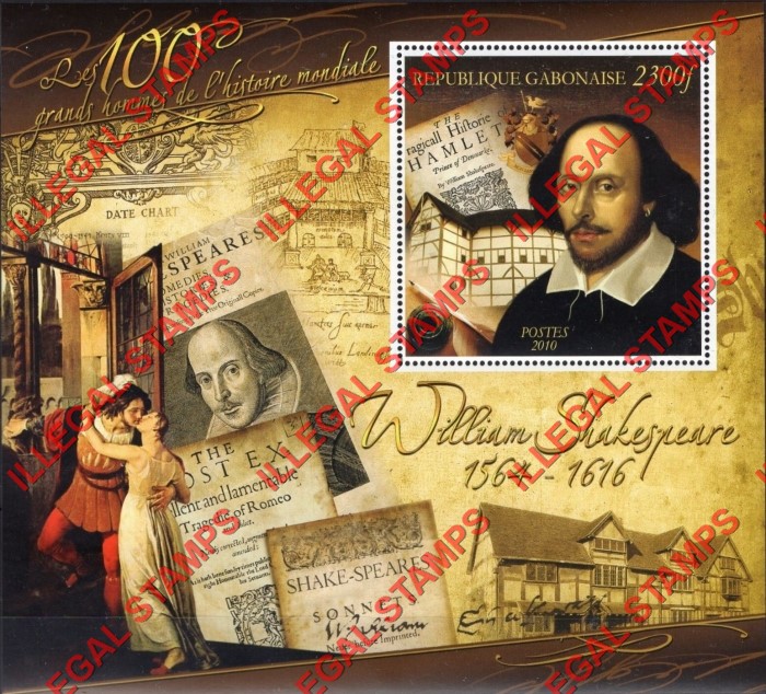 Gabon 2010 William Shakespeare Illegal Stamp Souvenir Sheet of 1