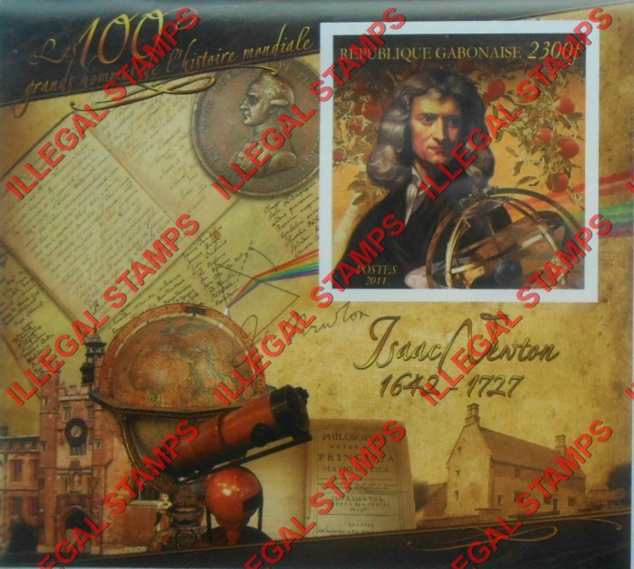 Gabon 2011 Isaac Newton Illegal Stamp Souvenir Sheet of 1