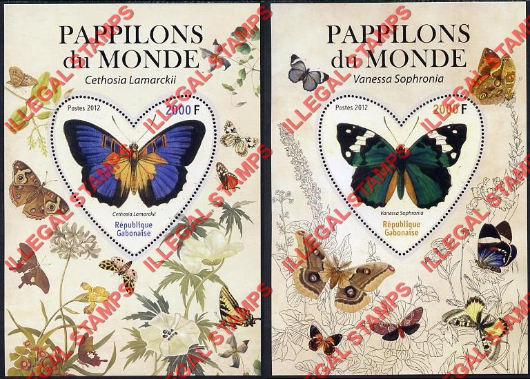 Gabon 2012 Butterflies Illegal Stamp Souvenir Sheets of 1 (Part 1)