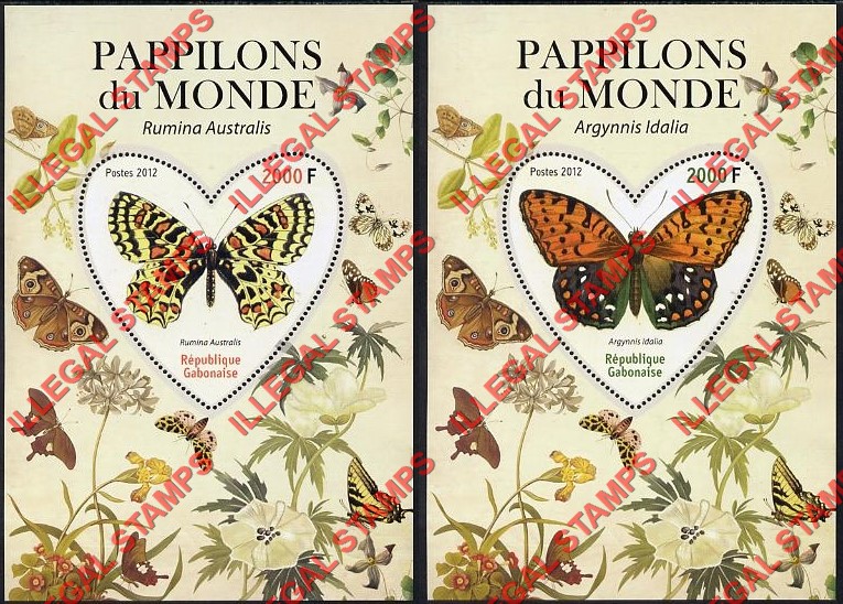 Gabon 2012 Butterflies Illegal Stamp Souvenir Sheets of 1 (Part 2)