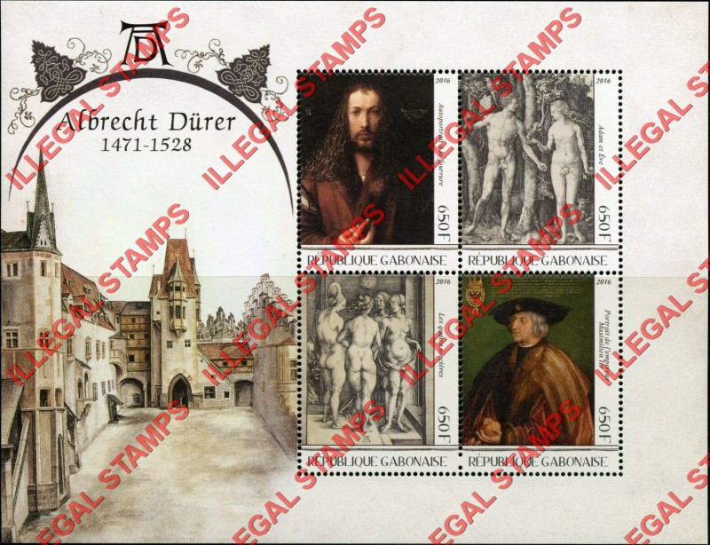 Gabon 2016 Paintings by Durer Illegal Stamp Souvenir Sheet of 4