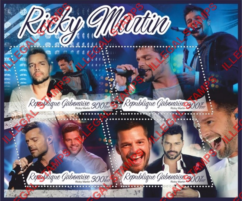 Gabon 2017 Ricky Martin Illegal Stamp Souvenir Sheet of 4