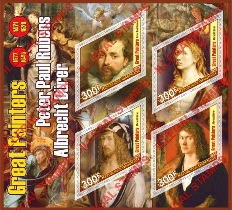 Gabon 2018 Great Painters Durer and Rubens Illegal Stamp Souvenir Sheet of 4