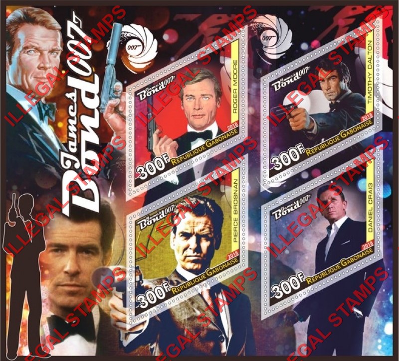 Gabon 2018 James Bond Illegal Stamp Souvenir Sheet of 4