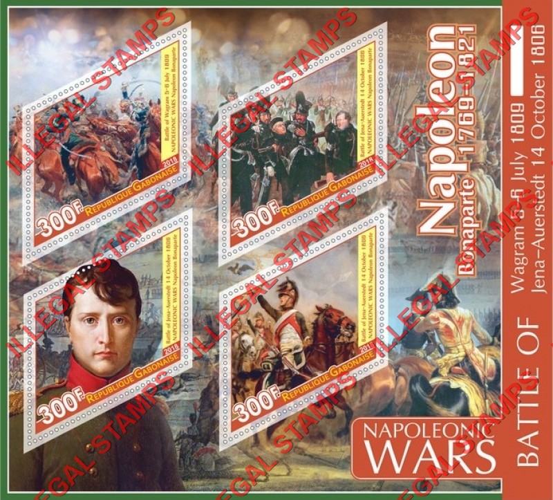 Gabon 2018 Napoleonic Wars Illegal Stamp Souvenir Sheet of 4