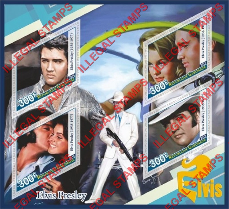 Gabon 2019 Elvis Presley Illegal Stamp Souvenir Sheet of 4