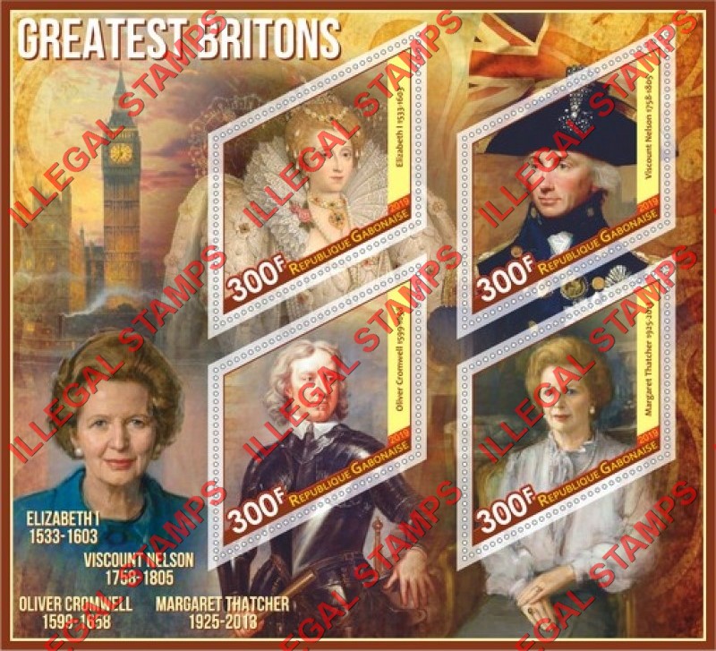 Gabon 2019 Greatest Britons Illegal Stamp Souvenir Sheet of 4