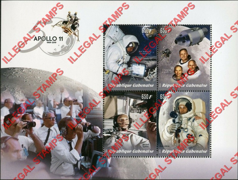 Gabon 2019 Space Apollo 11 Illegal Stamp Souvenir Sheet of 4