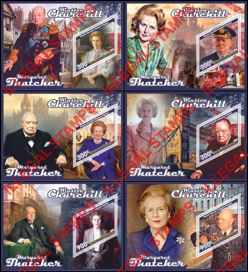 Gabon 2019 Winston Churchill and Margaret Thatcher Illegal Stamp Souvenir Sheets of 1