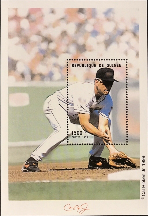 Guinea Republic 1999 Cal Ripken Jr. Baseball Legend Stamp Souvenir Sheet of 1 Michel Catalog No. BL591