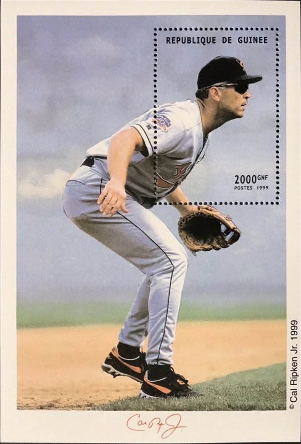 Guinea Republic 1999 Cal Ripken Jr. Baseball Legend Stamp Souvenir Sheet of 1 Michel Catalog No. BL592