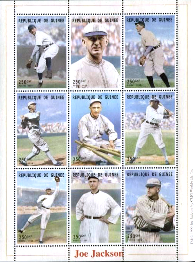 Guinea Republic 1999 Joe Jackson Baseball Legend Stamp Souvenir Sheet of 9 Michel Catalog No. 2412-2420