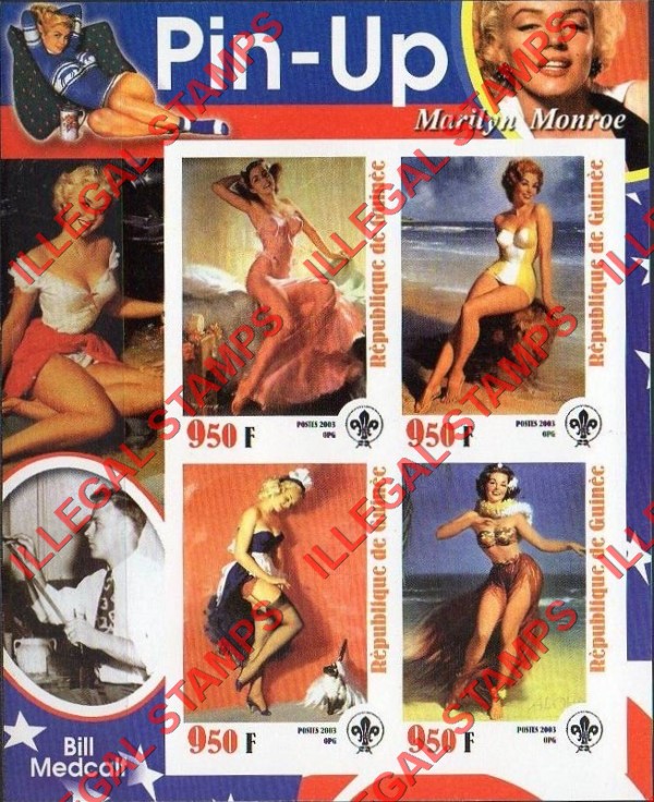 Guinea Republic 2003 Pin-Up Illegal Stamp Souvenir Sheet of 4 (Sheet 2)