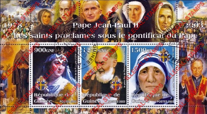 Guinea Republic 2003 Pope John Paul II Illegal Stamp Souvenir Sheet of 6