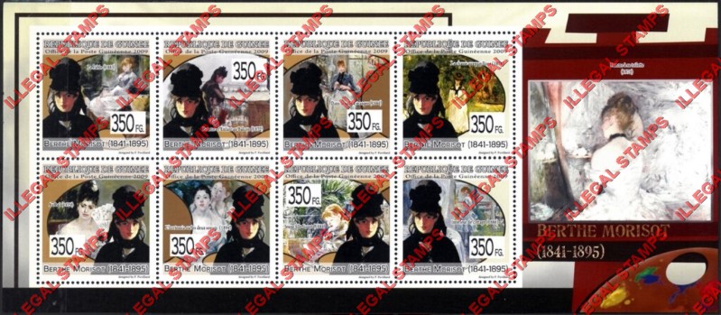 Guinea Republic 2009 Paintings Art by Berthe Morisot Illegal Stamp Souvenir Sheet of 8